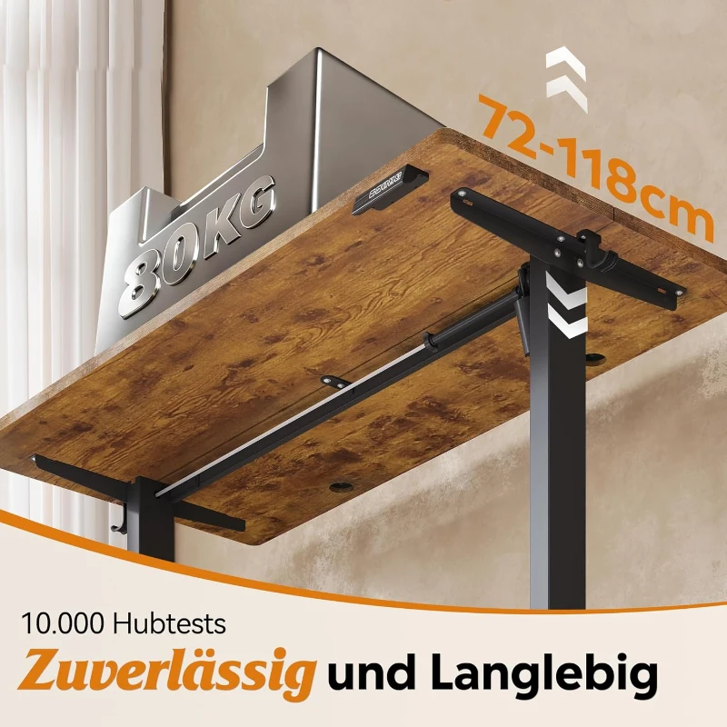 Elektrisch höhenverstellbarer Schreibtisch, 3 Memory‑Funktionen, Anti‑Kollisionssystem, 160x70.2x72.2-118 cm, Braun