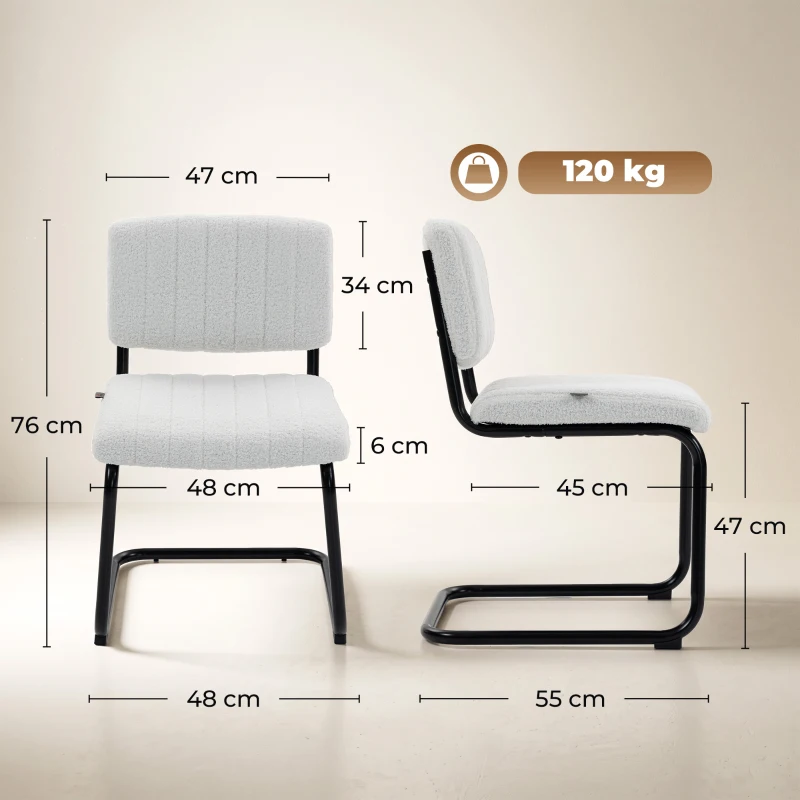 HOMCOM Lot de 2 Chaises de Salle à Manger, Chaises de Cuisine Rembourrées en Peluche Teddy, Dossier et Assise Large, Crème