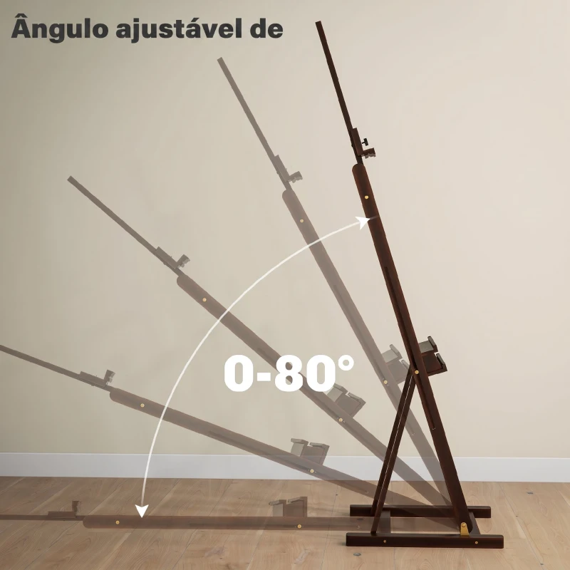 HOMCOM Cavalete de Pintura 230 cm com Altura e Ângulo Ajustáveis Arrumação para Adultos Artistas Pintores Castanho