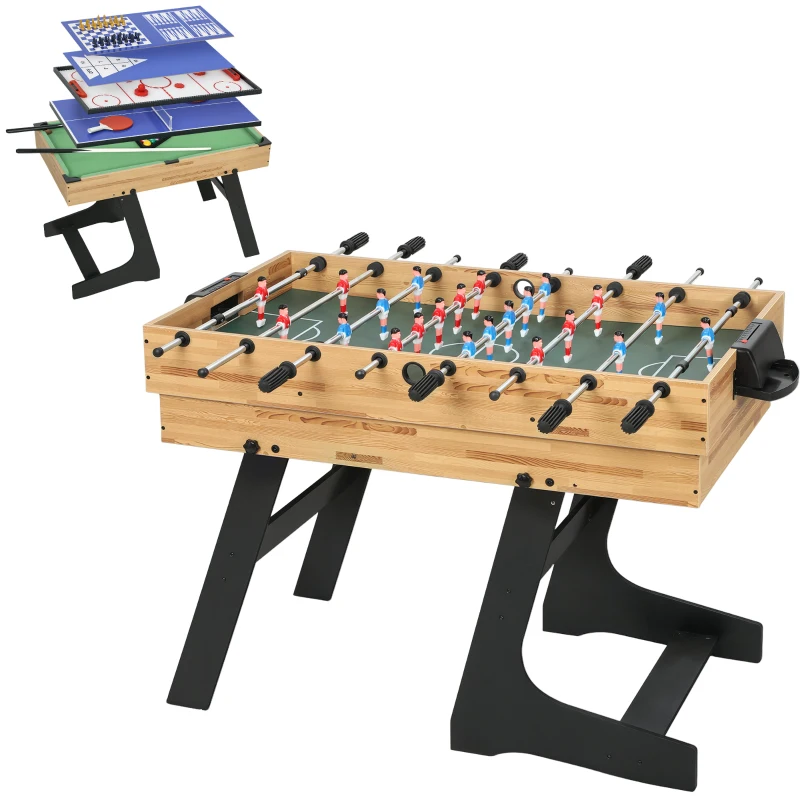 SPORTNOW Masă de Joc 13 în 1 Pliabilă cu Fotbal de Masă, Ping Pong, Hochei, Biliard, Șah și Altele, Nuc