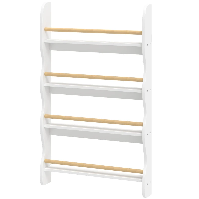 AIYAPLAY Raft pentru cărți copii, raft cu 4 polițe, raft de perete cu protecție la răsturnare Montessori 60 x 10 x 98 cm, Weiß