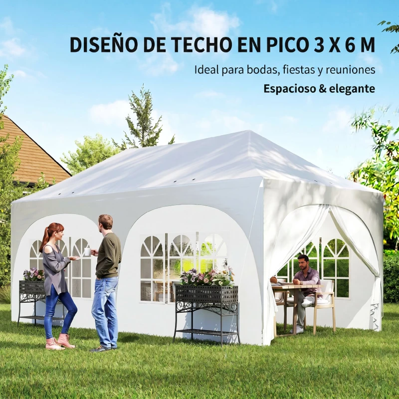Outsunny Carpa Plegable 6x3 m Pop-up con 6 Laterales Desmontables Altura Ajustable y Bolsa de Transporte Gris Claro