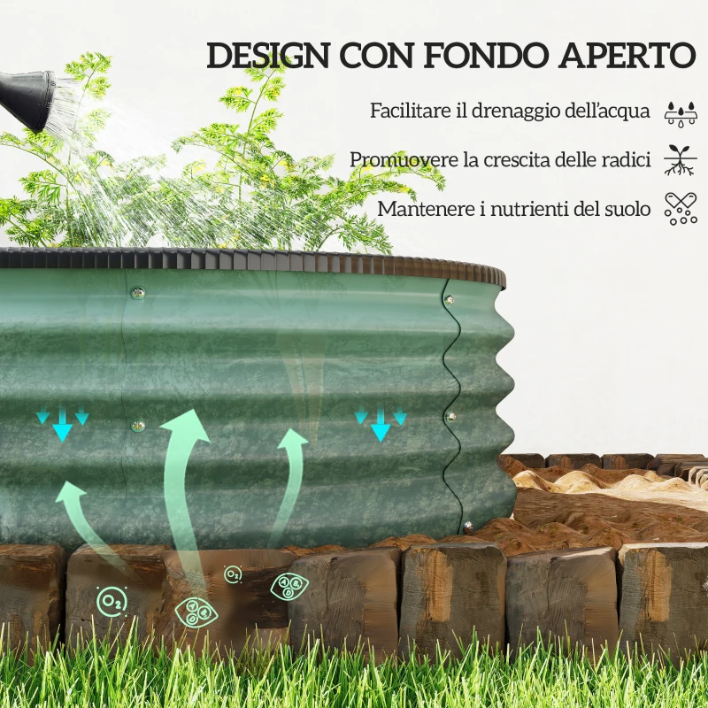 Outsunny Set di 2 Aiuole Rialzate in Metallo Galvanizzato con Bordo in Gomma e Design Modulare, 135x90x30 cm Verde
