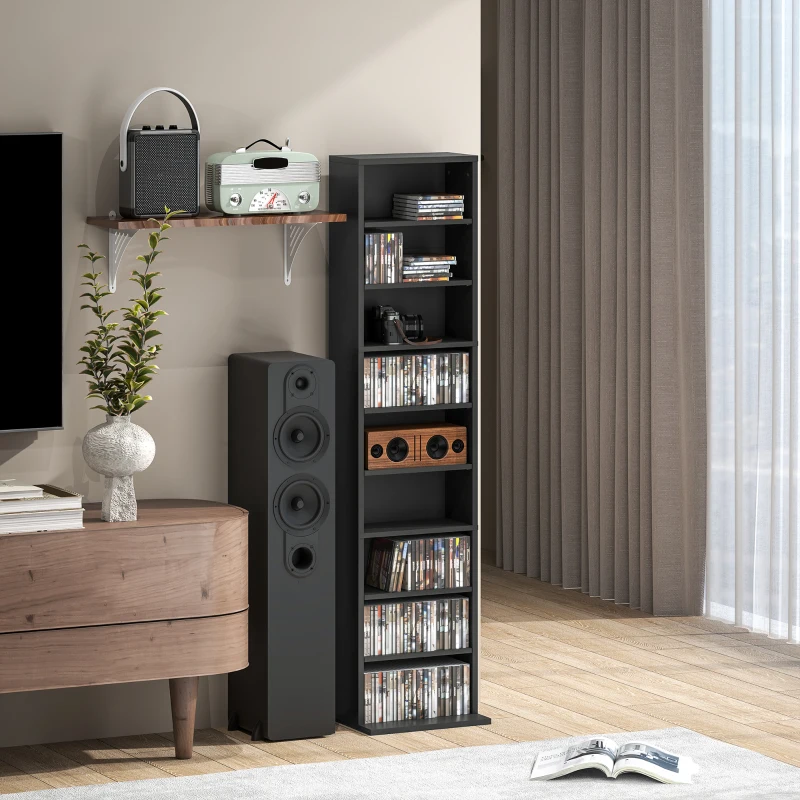 HOMCOM Rangements pour CD et DVD 9 compartiments et 6 étagères réglables capacité max. 260 CD/120 DVD 33 x 24 x 140 cm noir