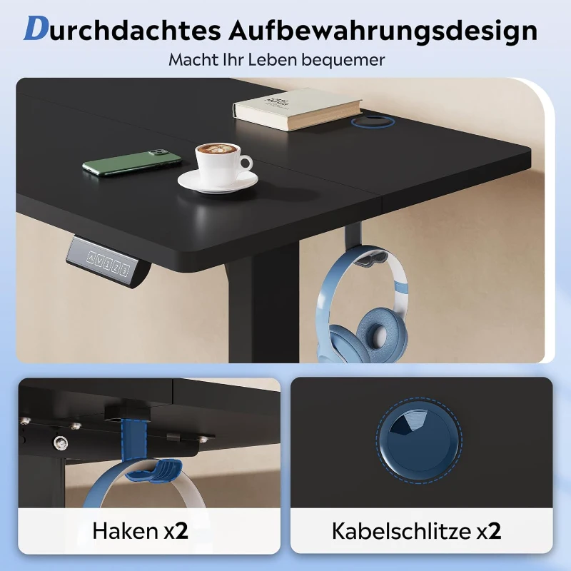 Elektrisch höhenverstellbarer Schreibtisch, leiser Motor mit 3‑fach Memory und Anti‑Kollisionssystem, 120 × 60 cm, 120x60x72-118 cm, Schwarz