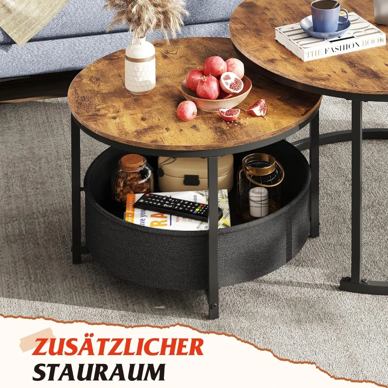 Couchtisch 2er-Set, flexibles 2‑in‑1-Design, modernes Design, 80x80x48.2 cm, Braun