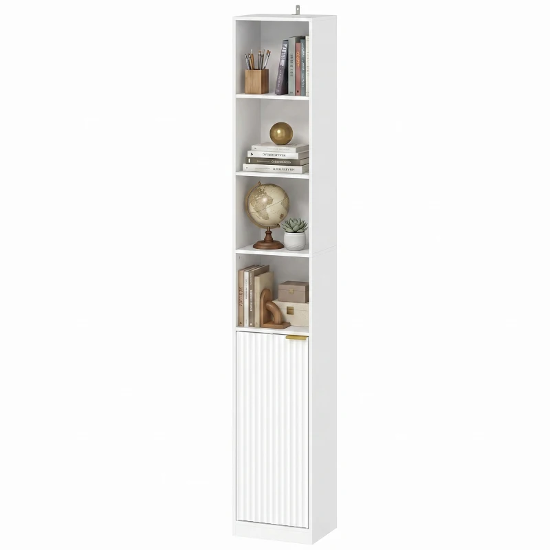 HOMCOM Bookcase Adjustable Shelf Bookshelf Anti-Tip Hardware 6-Tier Storage Cabinet White Wood Effect