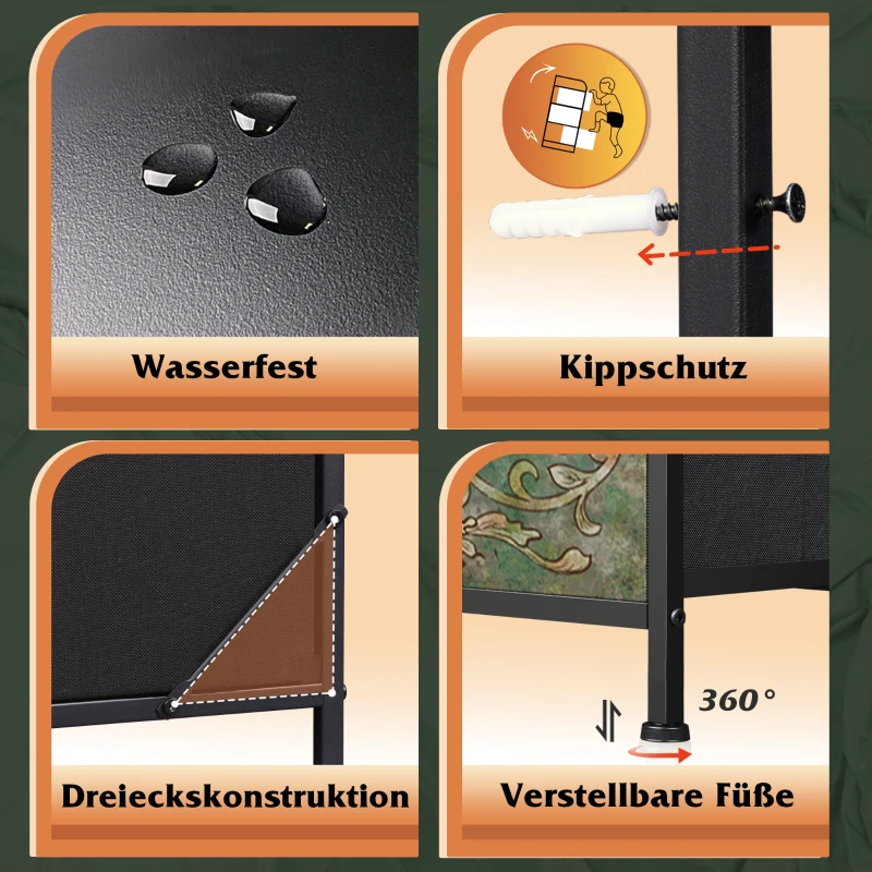 Kommode mit 8 Schubladen, kippsicher und verstellbare Füße, 119.5x29.8x86.1 cm, Vintagebraun