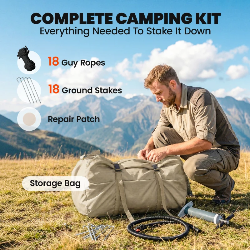 Outsunny Inflatable Tents Waterproof Glamping Tent with Stove Jack for 6-8 Person