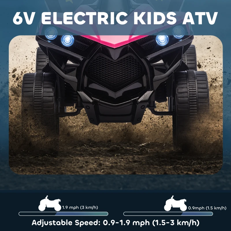 AIYAPLAY 6V Kids ATV, 4 Wheeler Electric Ride on Car with Music and LED Headlights, for Ages 18-56 Months Boys and Girls, Pink