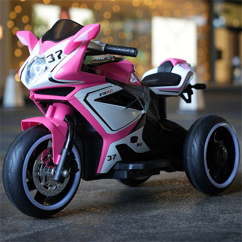 Elektrisches Kinder-Motorrad, leuchtenden Rädern, Vor-/Rückwärtsbetrieb und Echtzeit-Akkuanzeige, 78.1x40.6x51.5 cm, Rosa