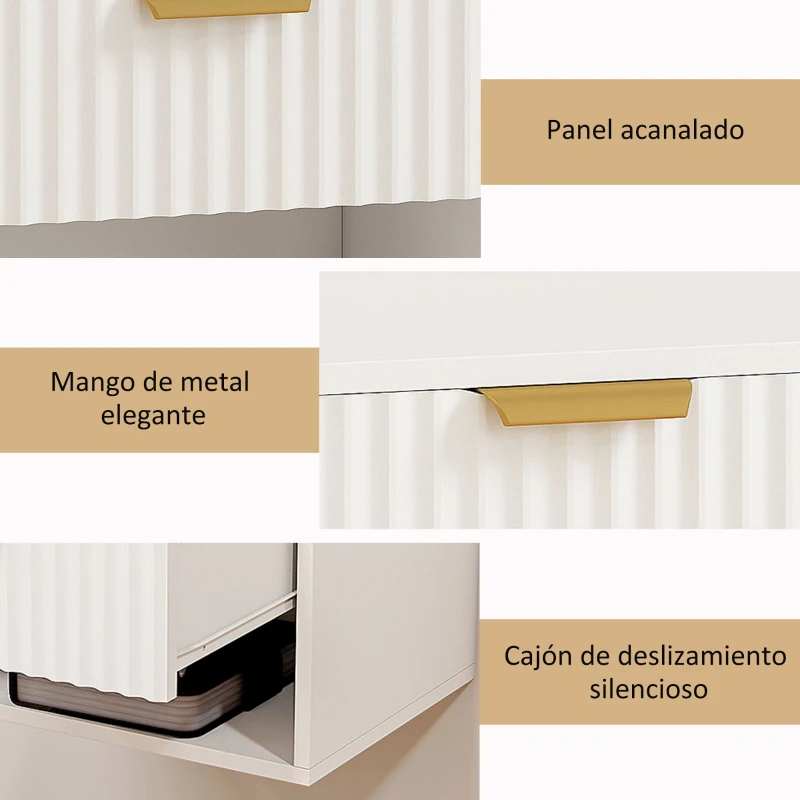 HOMCOM Juego de 2 Mesitas de Noche Flotantes con Cajón con Frente Acanalado y Estante Abierto 40x34x29 cm Blanco