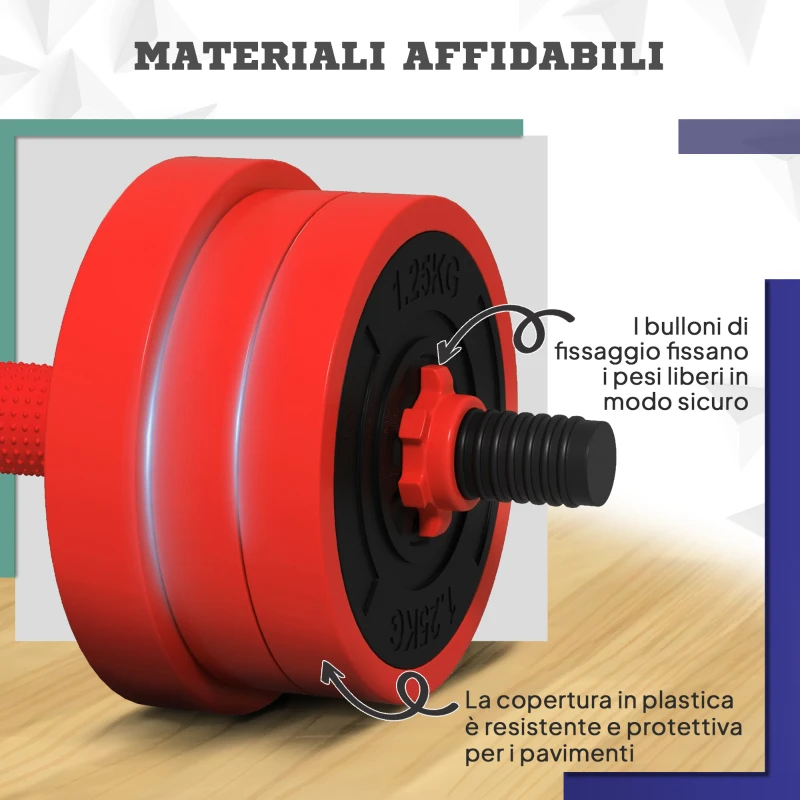 SPORTNOW Set Pesi da Palestra 4 in 1 da 30kg, Convertibile in Kettlebell, 2 Manubri, Bilanciere e Supporto Flessioni, Rosso