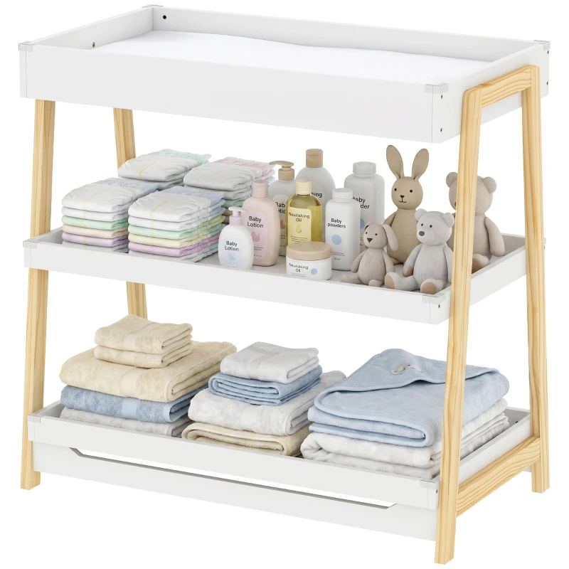 AIYAPLAY Baby Changing Table with 2 Storage Shelves, Nursery Diaper Changing Unit with Waterproof Changing Mat, White