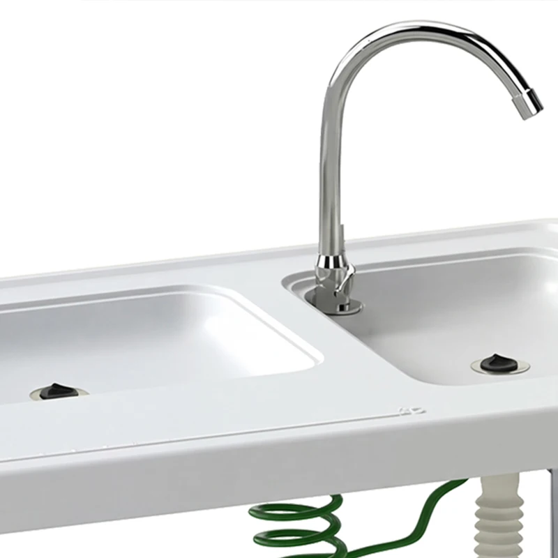 Outsunny Folding Fish Cleaning Table with Sinks, Portable Camping Sink Table with Faucet, Drainage Hose