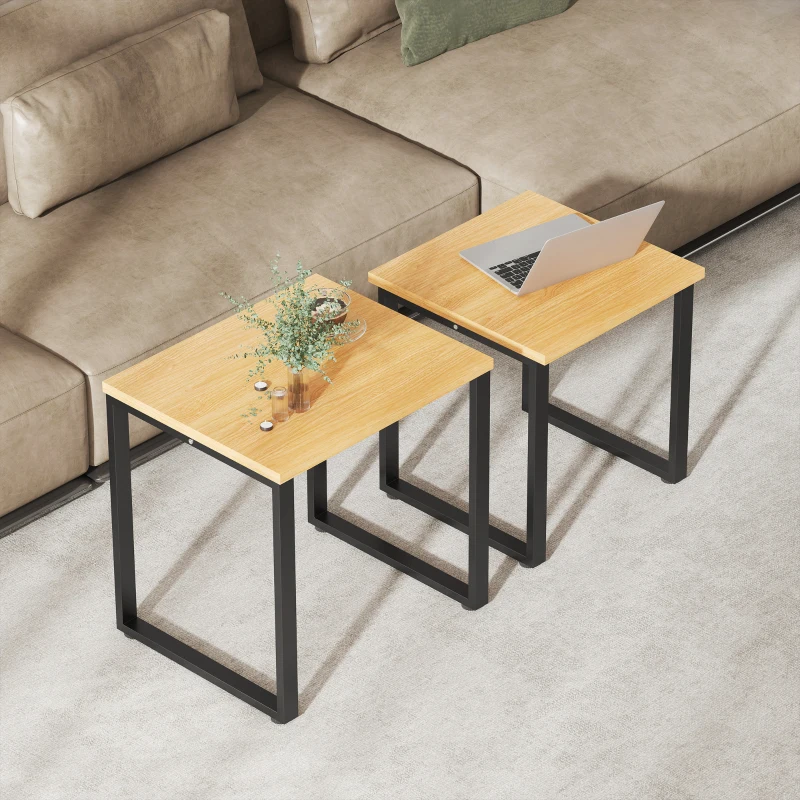 HOMCOM Salontafel set (2-delig) woonkamerstafel met metalen frame voor woonkamer Natuur