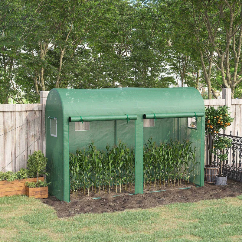 Outsunny Serra da Giardino 3x1x2m con 2 Porte Avvolgibili e 4 Finestre, Serra per Orto, Struttura Acciaio e Copertura PE, per Piante Verdure Fiori Frutta, Anti UV, Verde