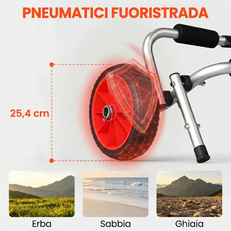 HOMCOM Carrello per Kayak Pieghevole Pneumatici 25cm Adatto a Tutte Superfici