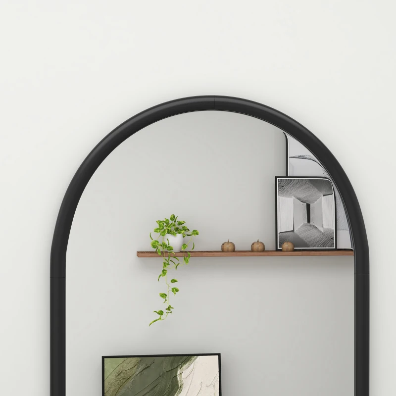 HOMCOM Miroir mural arche, 110 x 65 cm Cadre en bois, Miroir arqué pour le salon, la chambre, l'entrée, noir