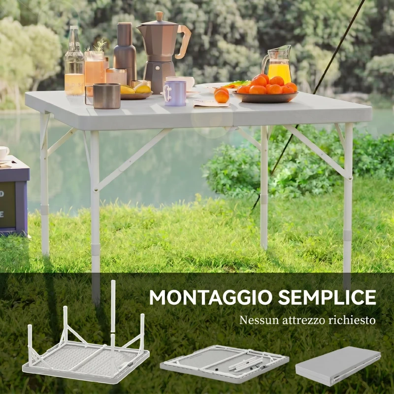 Outsunny Tavolo da Campeggio Pieghevole e Regolabile su 2 Altezze, in HDPE e Metallo, 86x86x74 cm, Grigio Scuro
