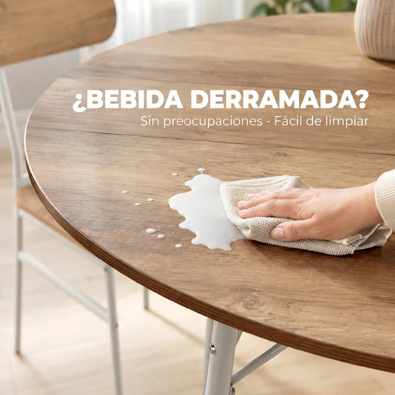 HOMCOM Juego de Mesa y 4 Sillas de Comedor Estilo Industrial Marco Metálico para Espacios Pequeños Salón Natural y Blanco
