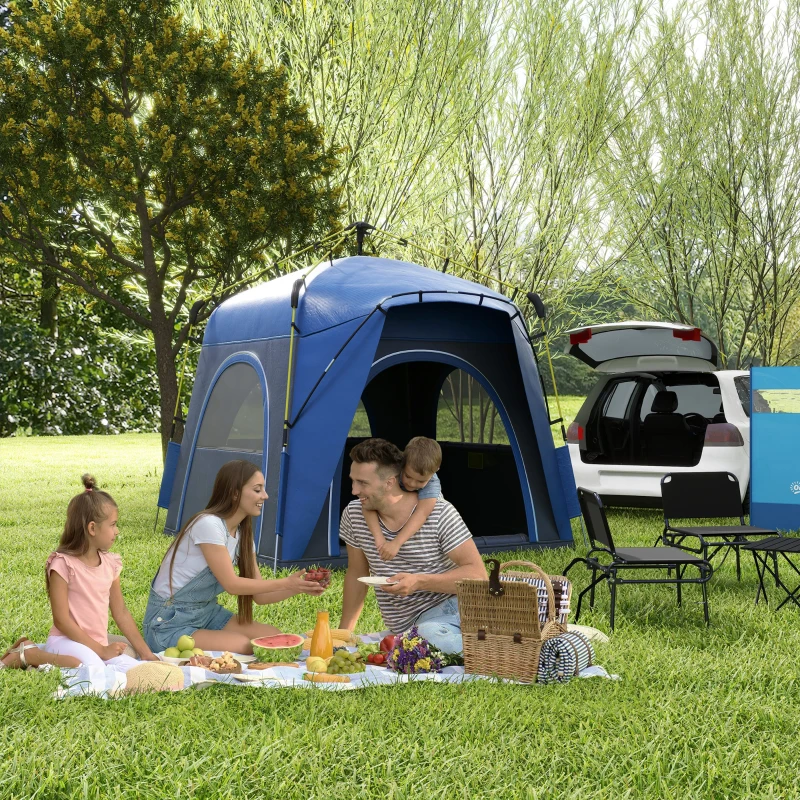 Outsunny Tente de camping, tente pop up dôme familiale  personnes, avec 4 portes 4 fenêtres sac de transport inclus pour le camping randonnée bleu gris