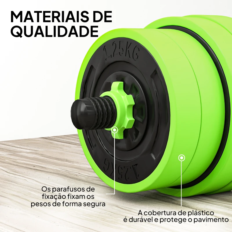 SPORTNOW Conjunto de Halteres 30 kg 4 em 1 Conjunto de Pesos com Kettlebell Barra de Pesos para Treino de Força em Casa Ginásio Verde