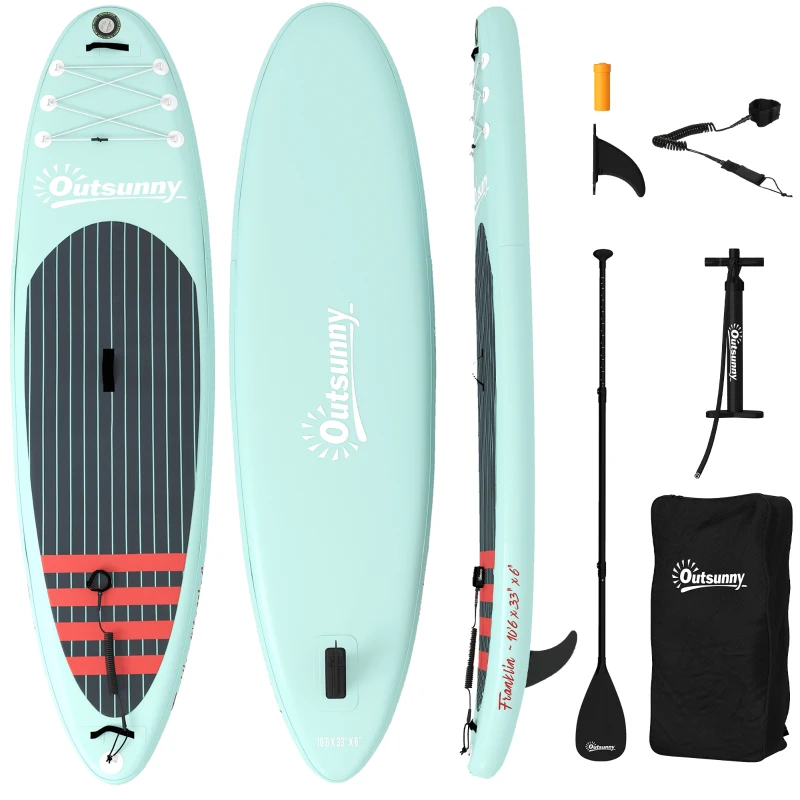 Outsunny Tabla de Paddle Surf Hinchable 320 cm, con Superficie Antideslizante Remo de Aluminio Ajustable Quilla Bomba y Mochila
