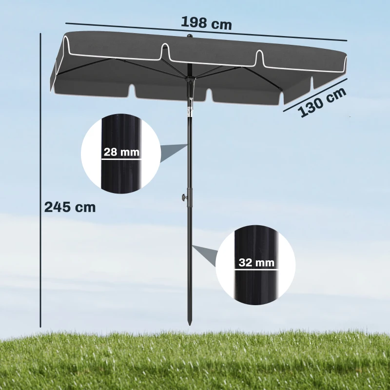 Outsunny Sombrilla de Terraza de Aluminio 2x1,3x2,5 m Parasol de Jardín Rectangular con Función de Inclinación Gris