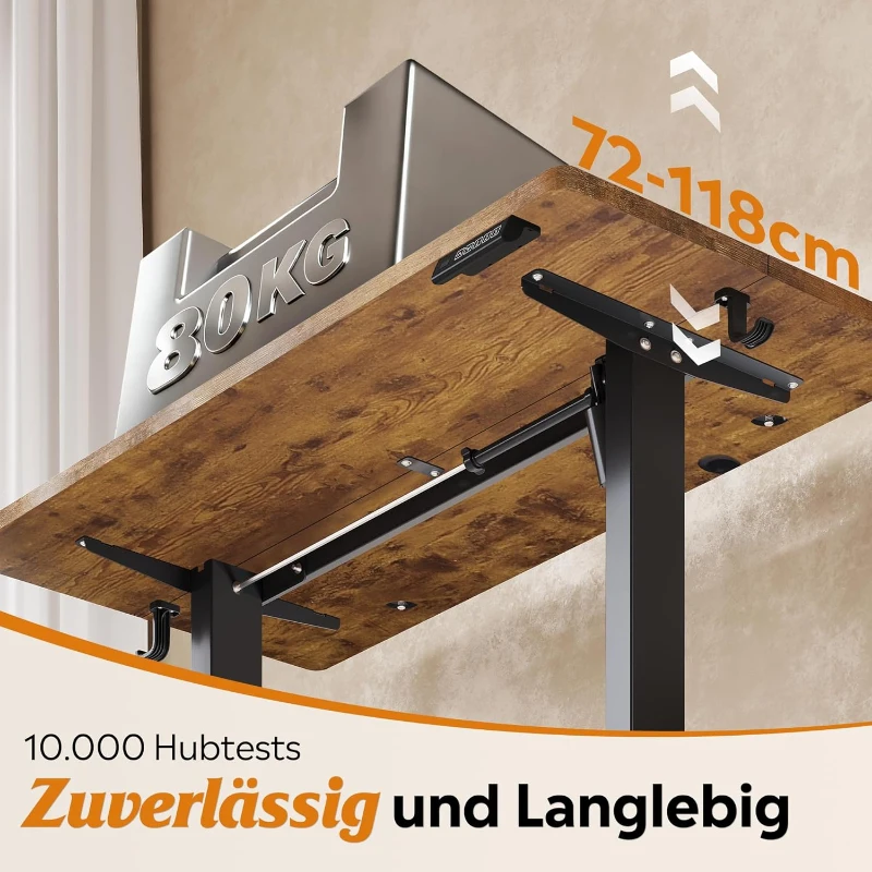 Elektrisch höhenverstellbarer Schreibtisch, leiser Motor mit 3‑fach Memory und Anti‑Kollisionssystem, 120 × 60 cm, 120x60x72-120 cm, Braun