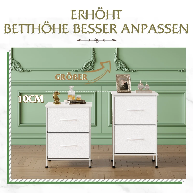 Nachttisch mit 2 Schubladen, vielseitig einsetzbar, viel Stauraum, 39.8x29.8x63.1 cm, Weiß