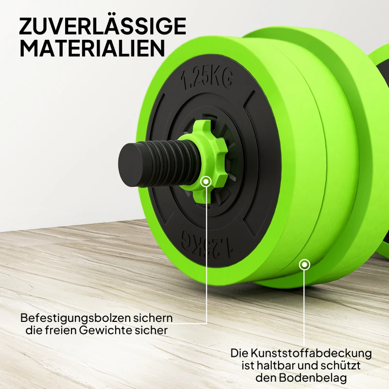 SPORTNOW 4-in-1 Halterset 20 kg - Verstelbare Dumbbell & Barbell Kettlebell Push-up Bars Groen