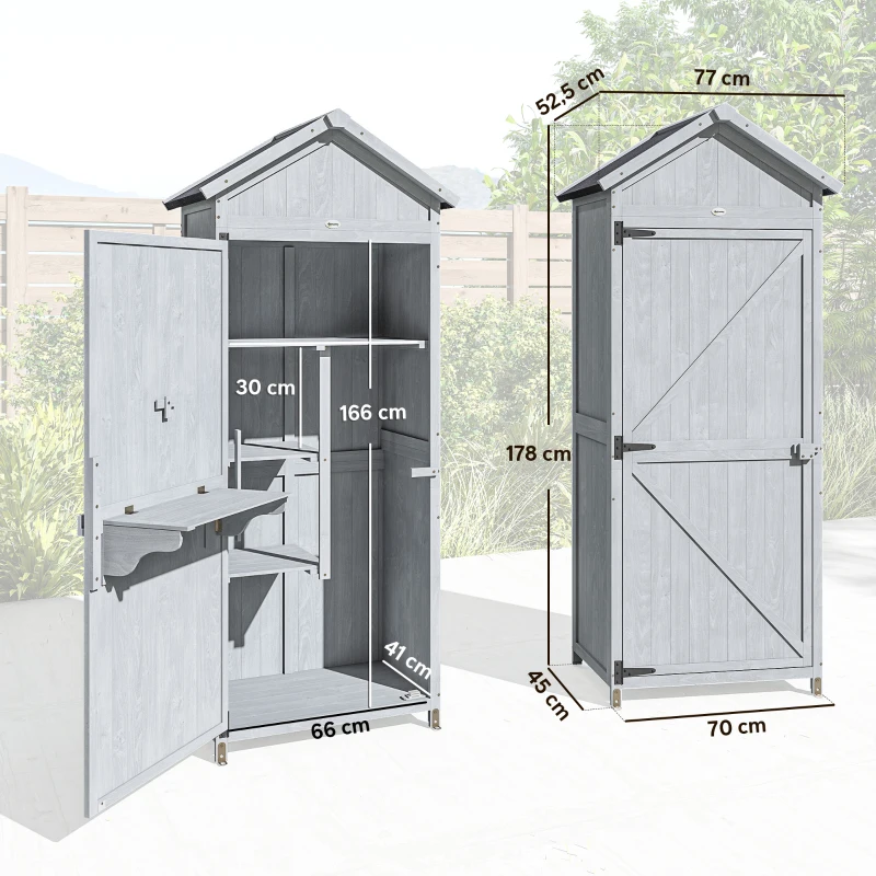 Outsunny Casetta In Legno, 77x52.5x178cm, Armadio con Banco Lavoro Ribaltabile