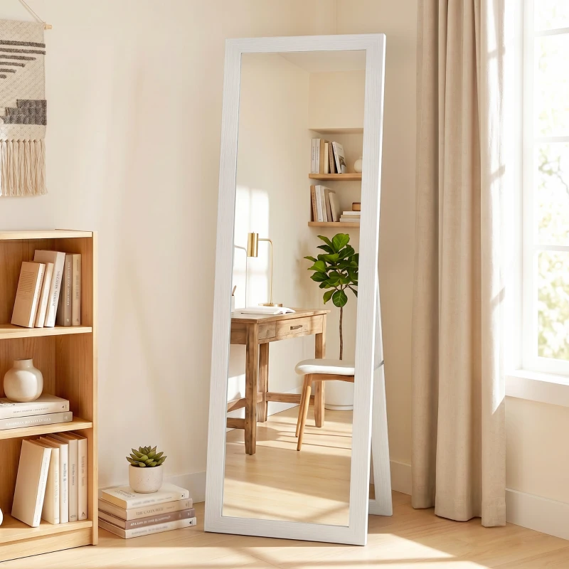 HOMCOM Espejo de Cuerpo Entero 157x37 cm con Marco de MDF Espejo de Pie Inclinado o Colgante Blanco Veteado