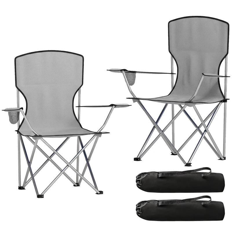 Outsunny Set di 2 Sedie da Campeggio con Schienale Alto in Metallo e Tessuto Oxford, Grigio