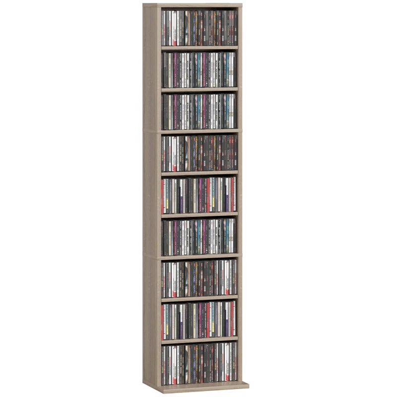 HOMCOM Rangements pour CD et DVD 9 compartiments et 6 étagères réglables capacité max. 260 CD/120 DVD 33 x 24 x 140 cm bois naturel