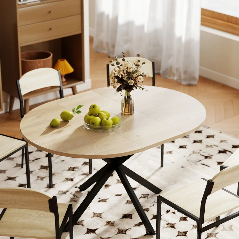 HOMCOM Extendable Dining Table for 4-6, Industrial Kitchen Dinner Table with Butterfly Leaf and X-Shape Base, Natural Wood