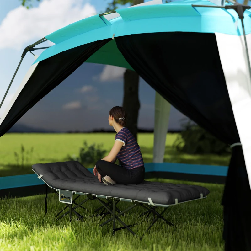 Outsunny Cama de Camping Plegable con Colchón Extraíble Reposacabezas y Bolsa de Transporte 186x68x37 cm Gris Oscuro