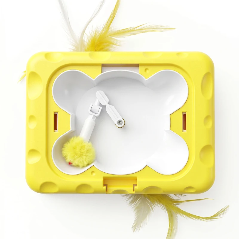 PawHut 3 in 1 Interactive Cat Toys with Mouse & Feather Teaser Toy Rechargeable Automatic for Indoor Kittens & Adult Cats