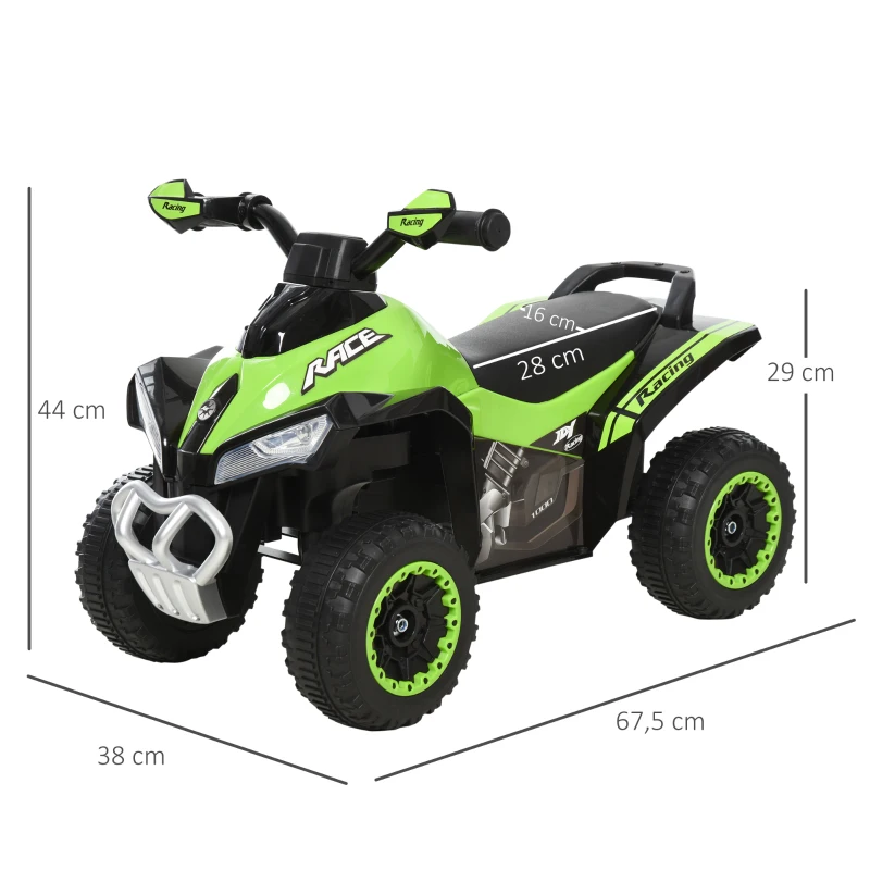 HOMCOM kinderauto trapauto met voeten schuiven kinderauto kindervoertuig voor 18-36 maanden licht muziek kunststof staal groen 67,5 x 38 x 44 cm(m-3)