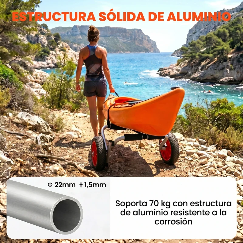 Outsunny Carro de Transporte Kayak Plegable Barco Canoa Carrier Remolque Carretilla Carga 70kg con Ruedas Portacanoas 62x35x30cm