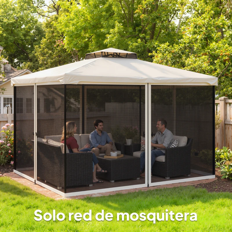 Outsunny 4 Paneles Laterales 3,4x2 cm para Carpa de Jardín Tela Mosquitera para Cenador Gazebo con Cremalleras y Anillas Negro