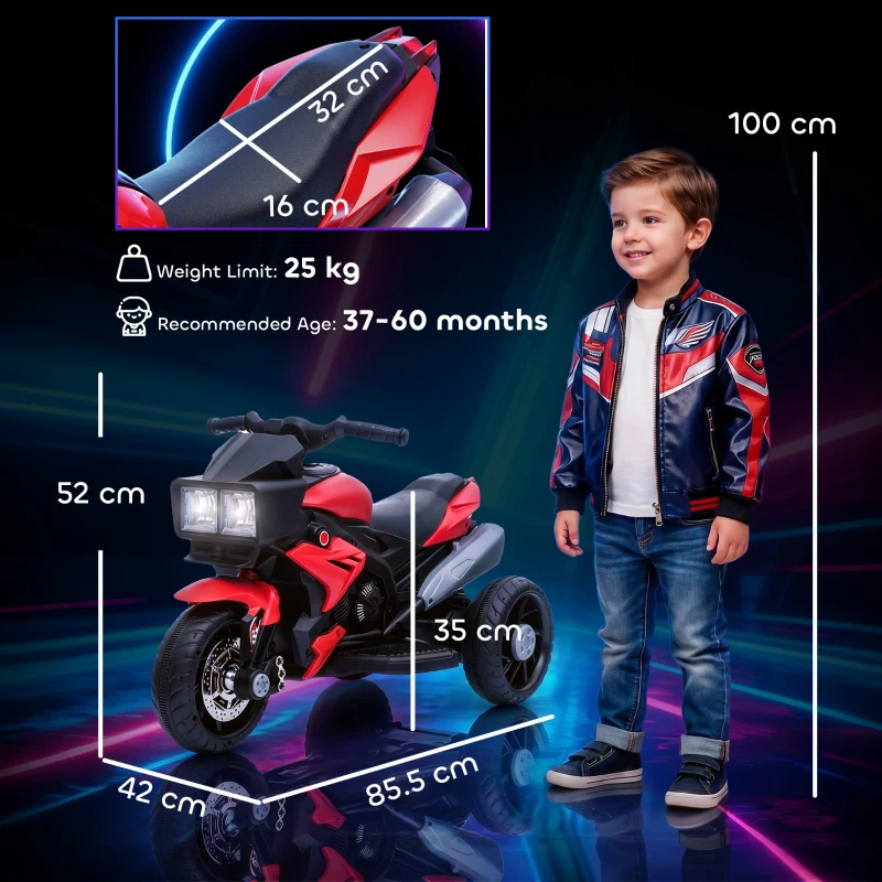 AIYAPLAY Kids Electric Motorcycle Ride-On Toy, 3-Wheel Battery-Operated Motorbike with Horn, Toddler Ride On Bike, Red