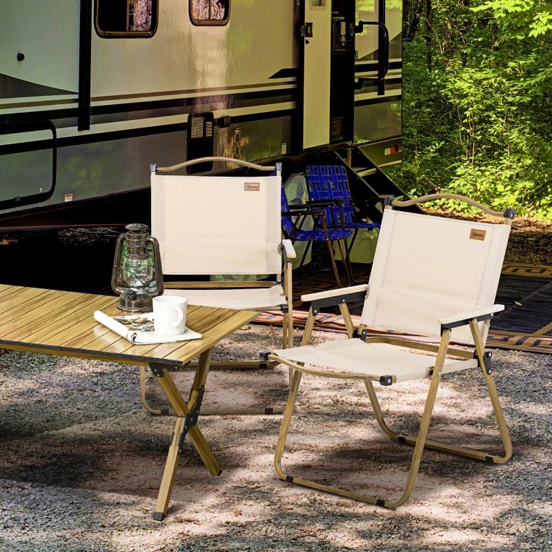 Outsunny Set 2 Sillas de Jardín Plegables con Reposabrazos Sillas para Camping y Playa en Tela Oxford y Acero 54x59x78 cm Caqui