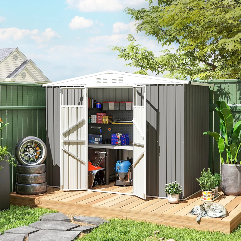 Outsunny Capanno da Giardino Porta Attrezzi in Acciaio Zincato con 2 Porte, 246x117x180 cm, Grigio Chiaro