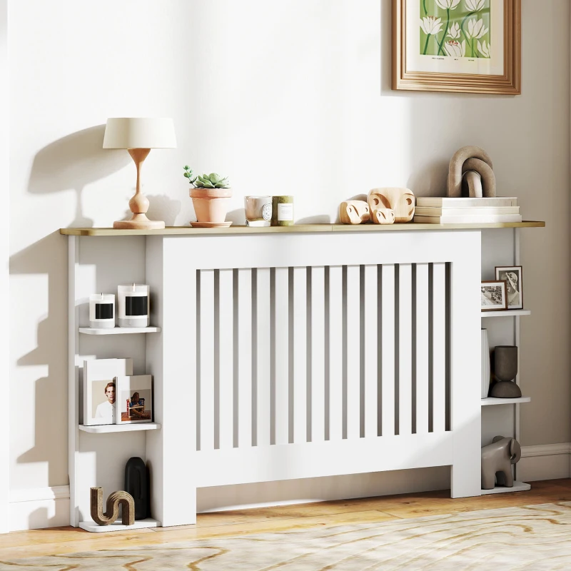 HOMCOM Cubre Radiadores con Estantes Cubreradiador de MDF Diseño Moderno de Listones para Salón Dormitorio 152x19x83 cm Blanco