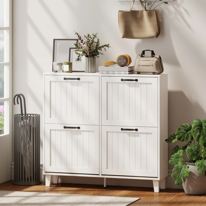 HOMCOM Mueble para Zapatos 4 Cajones Abatibles Ahorraespacio con Estantes Regulables Blanco
