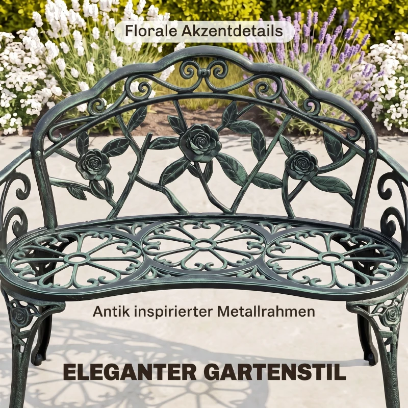 Outsunny Tweedezits Tuinbank 100 cm, Antiek Groen voor Tuin Comfort voor Gezins en Rustbank