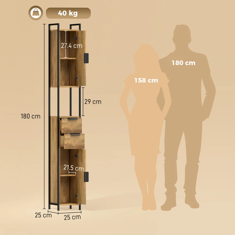 HOMCOM Freestanding Bathroom Cabinet, Tall Bathroom Storage Cabinet with Drawers and Shelves, Linen Storage, Brown