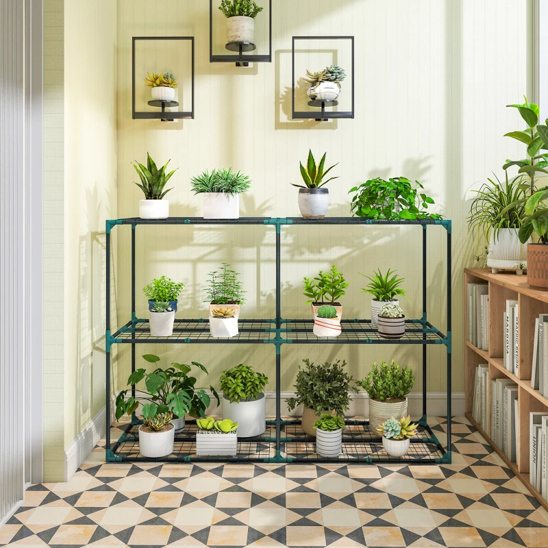 Outsunny Portapiante a 3 Livelli Aperti in Acciaio e Plastica, 143x48x100 cm, Verde Scuro